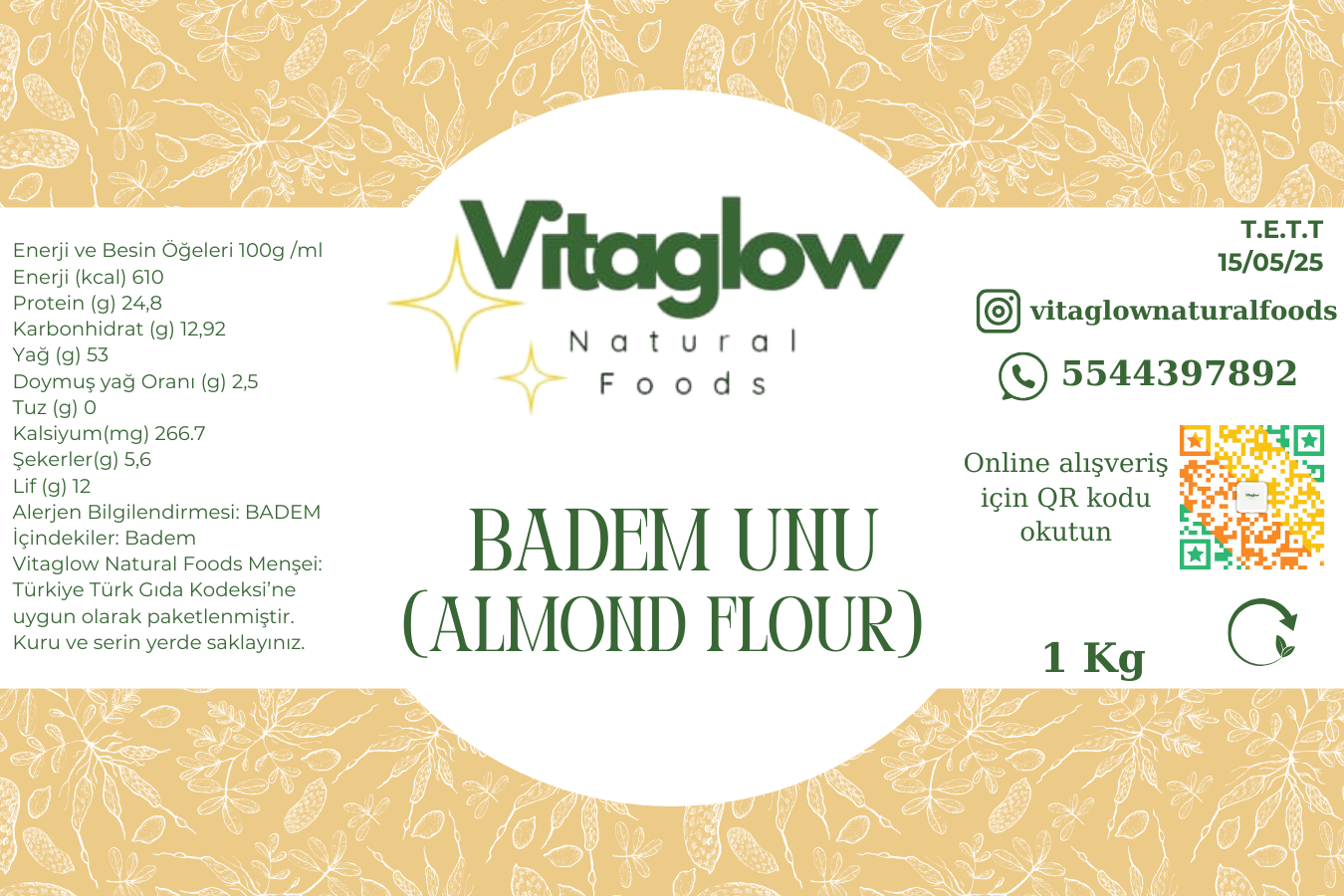 Glutensiz Badem Unu ( Analizli ) Almond Flour ( 1 Kg)