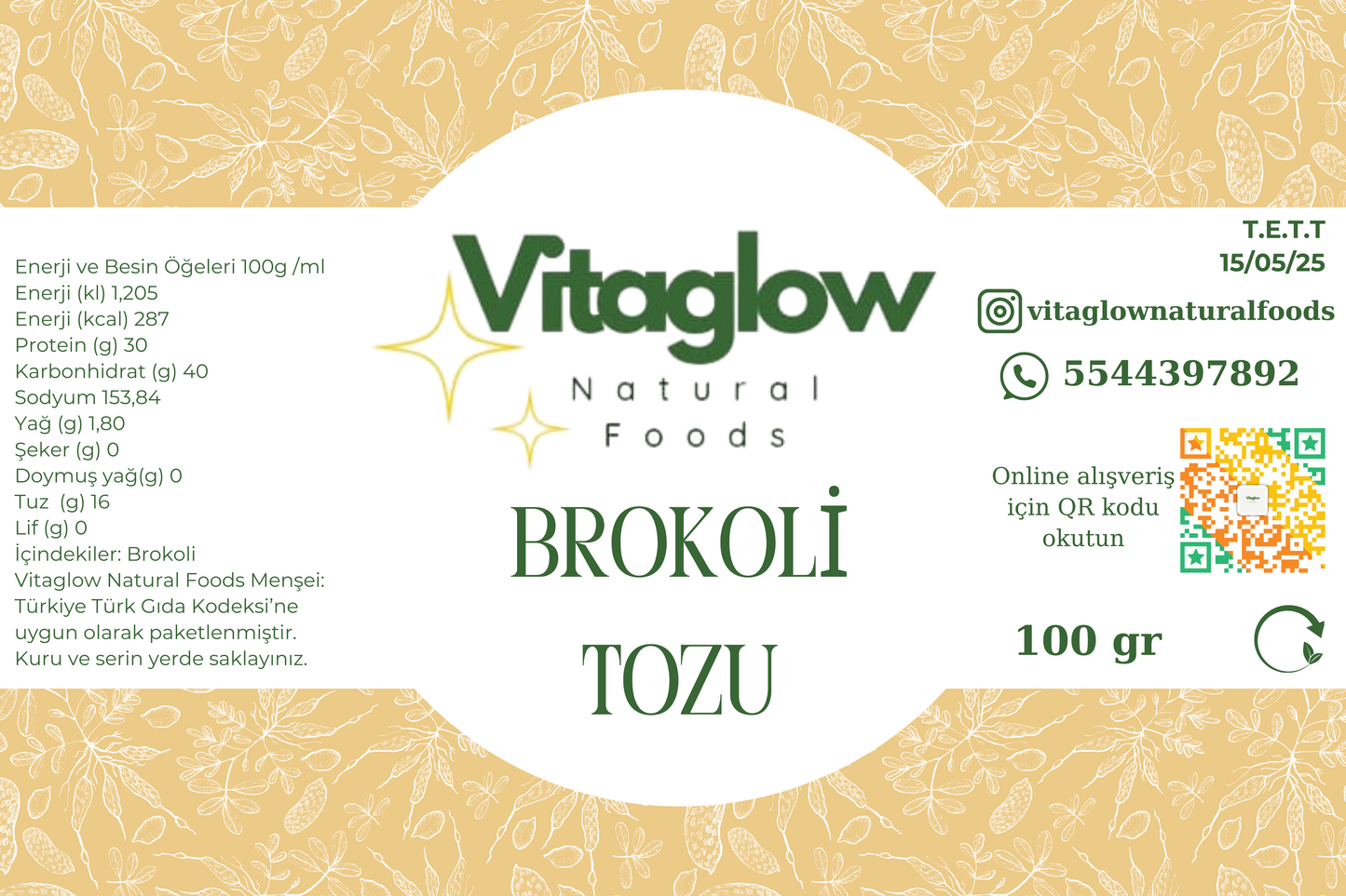 Brokoli Tozu (100 gr) Broccoli Powder Vegan Smoothieler İçin Uygundur