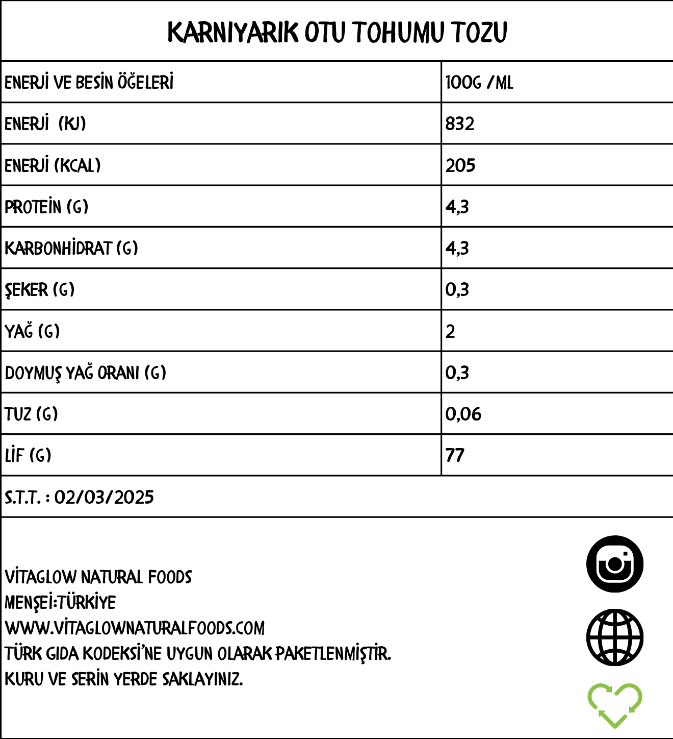 Karnıyarık Otu Tohumu Tozu (Psyllium Husk Powder)